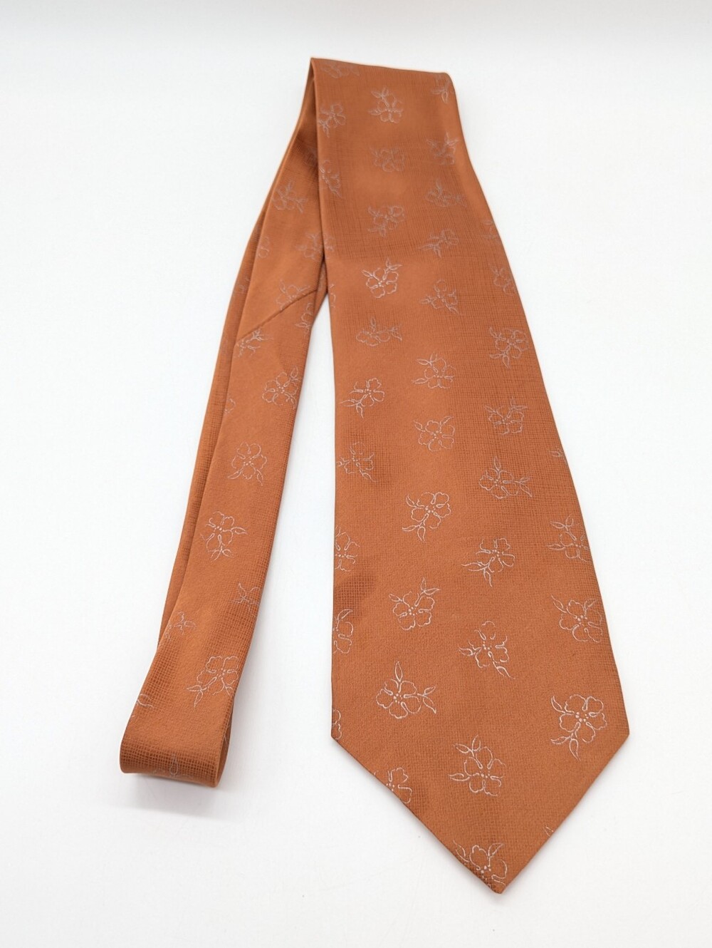 Vintage Geoffrey Bean Brown Orange Grey Tropical Hibiscus Flower Mens Silk Tie